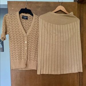 Scene II Women's Tan Knit Cardigan and Skirt Set